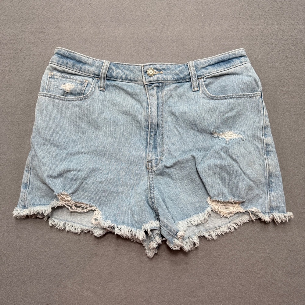 Hollister Mom Shorts Women's 12 Blue Light Wash Denim Ultra High-Rise Distressed